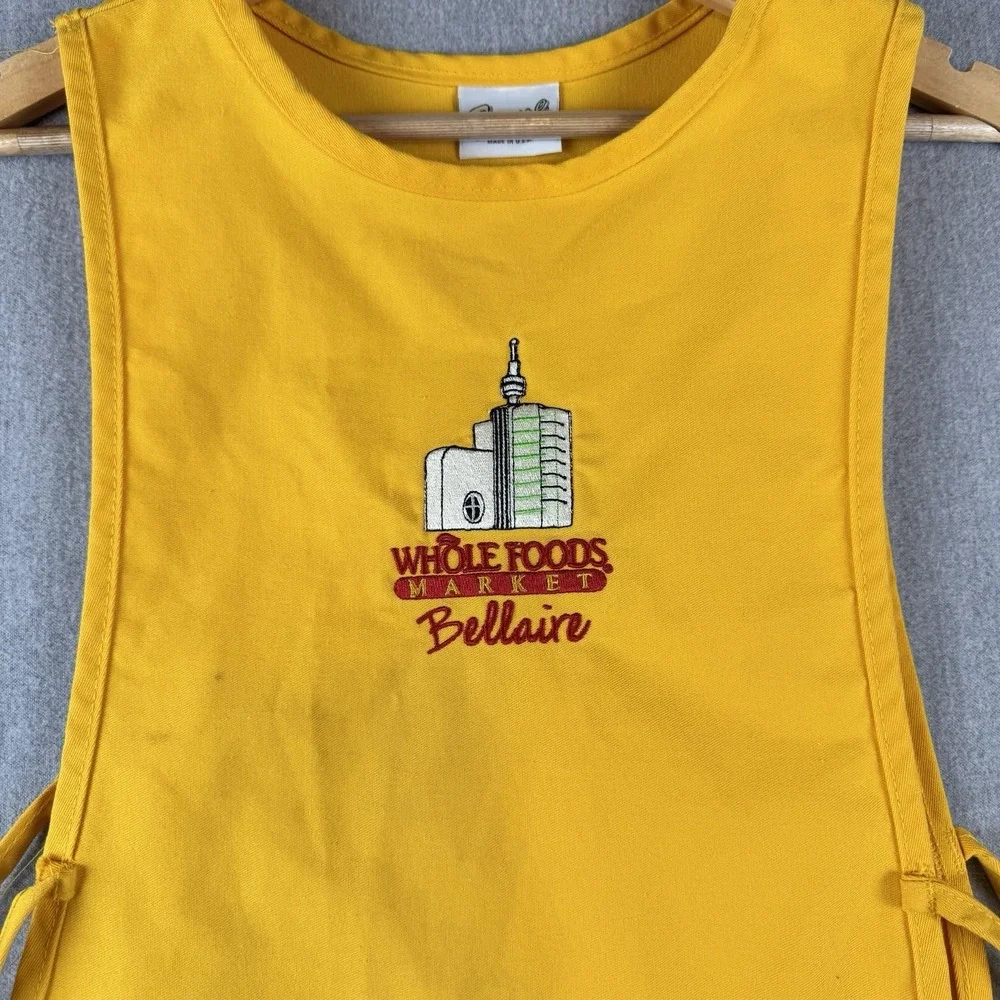 Vintage Whole Foods Market Bellaire Child Apron Made USA Yellow‎